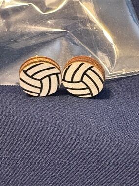 Wooden Volleyball Stud Earrings — White & Black